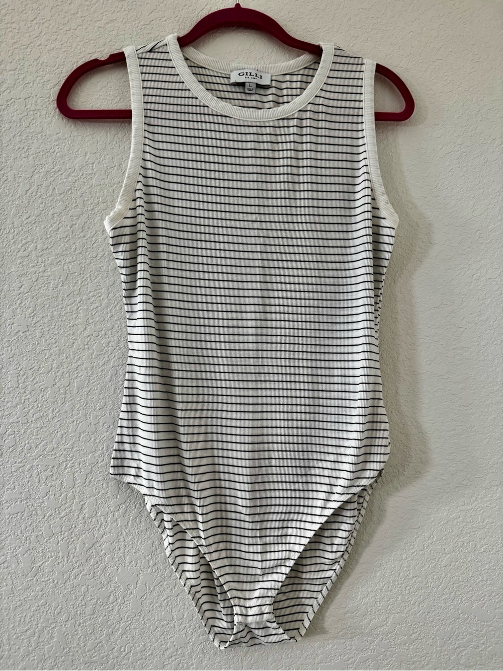 Gilli High-Neck Striped Sleeveless Bodysuit